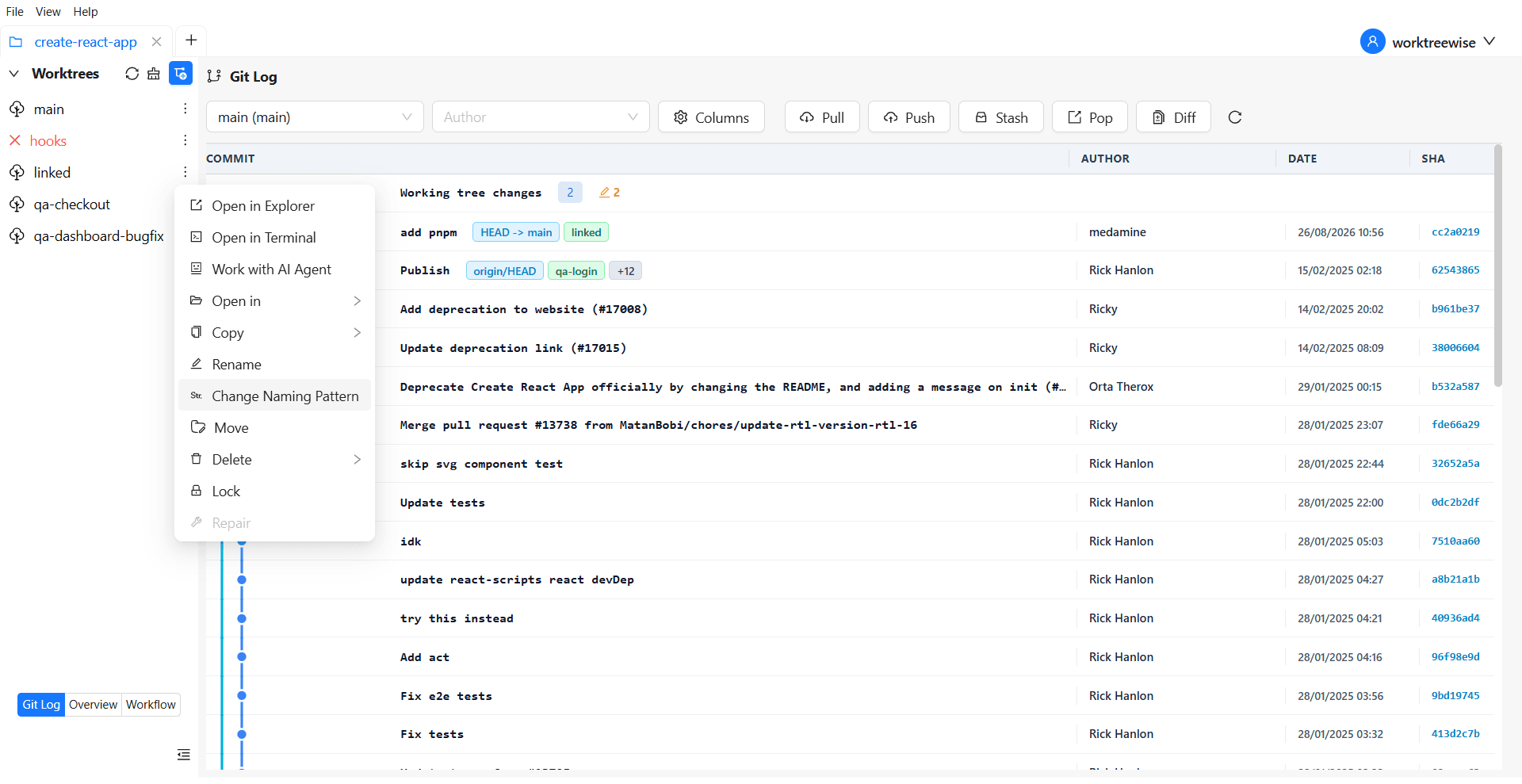 Worktree actions