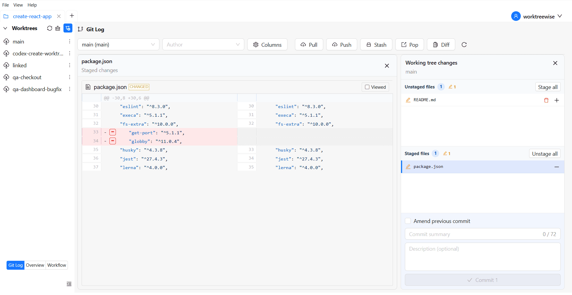 Reviewing a staged file before committing