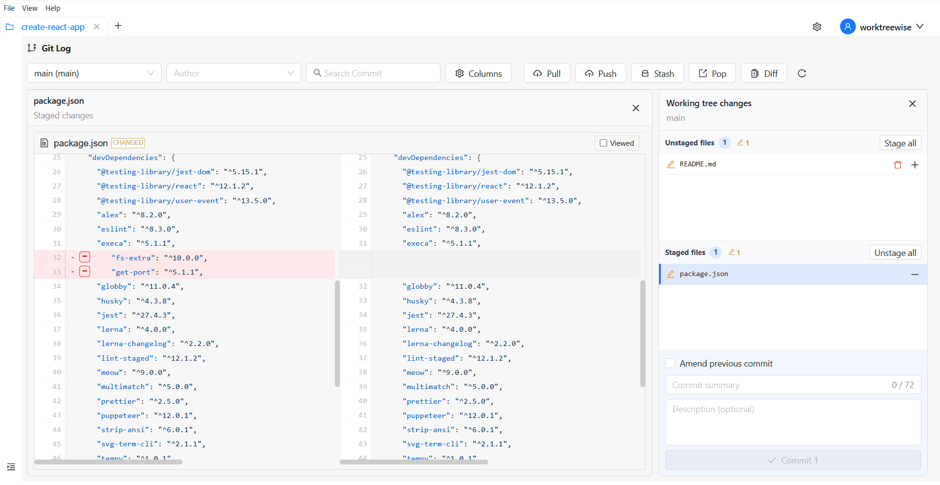 Reviewing a staged file before committing