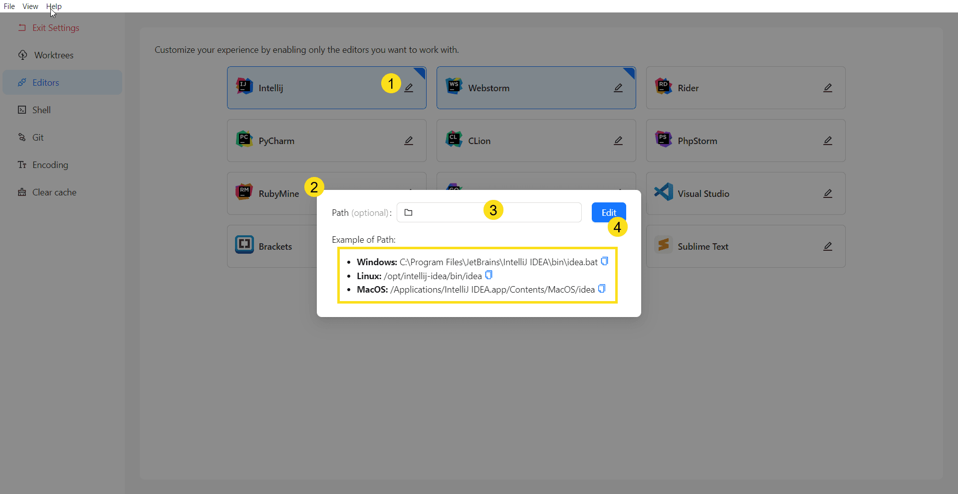 Edit the Full Path of an editor