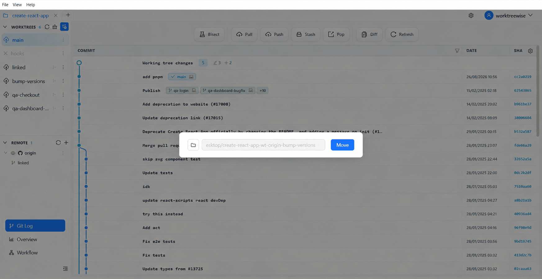 Move Worktree dialog
