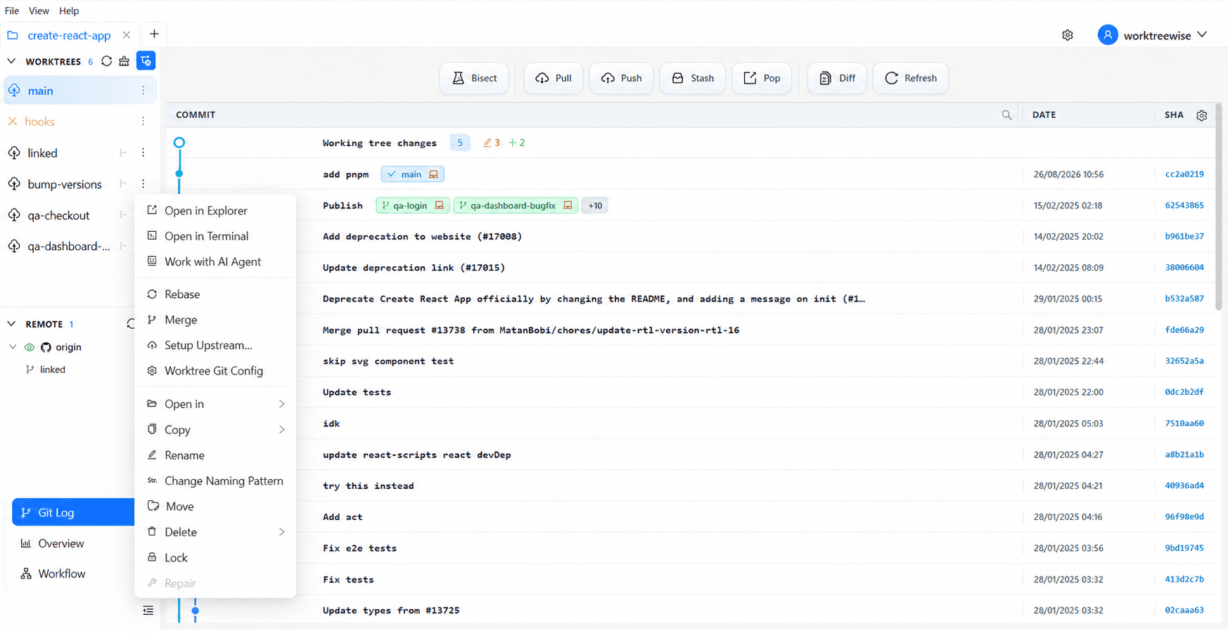 Worktree actions