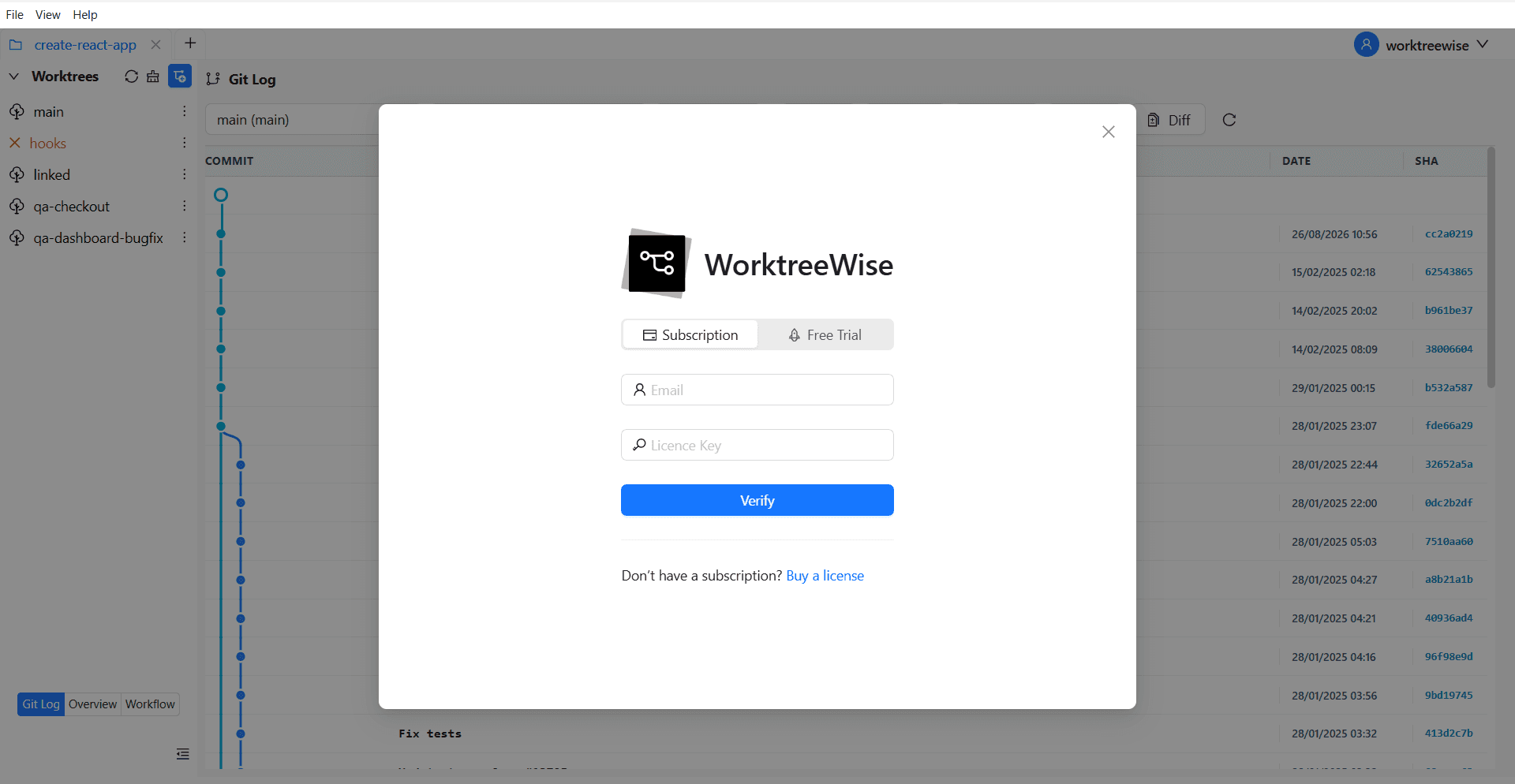Fill WorktreeWise Licence Key