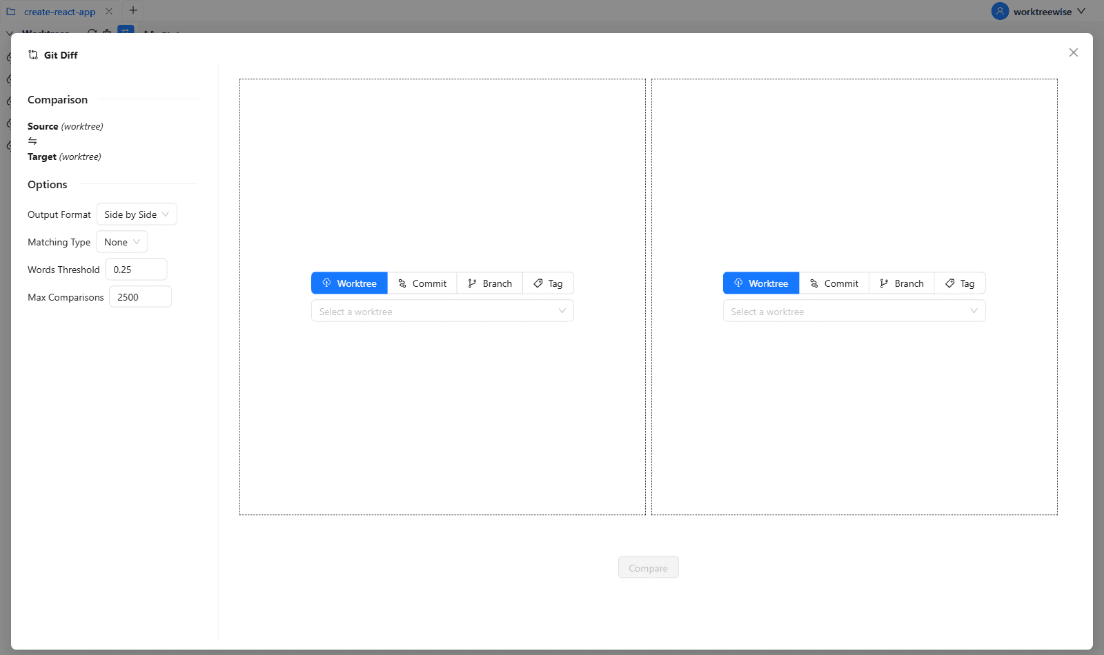 Git Diff comparison dialog