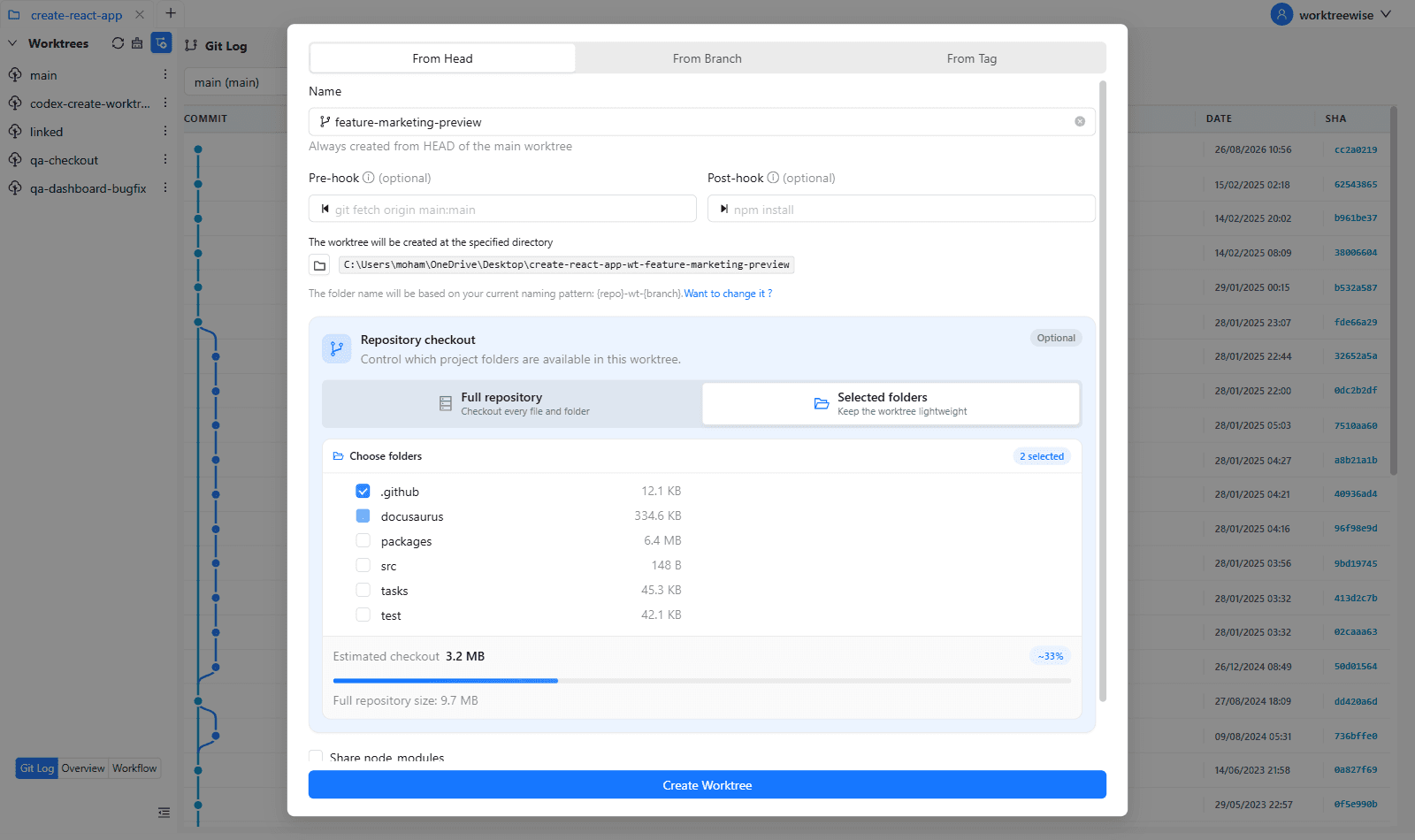 Sparse checkout with two folders selected