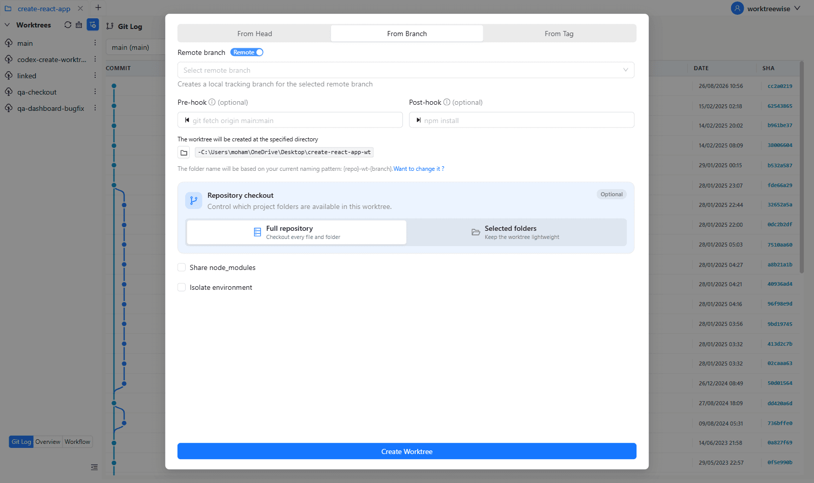 Create from a remote branch