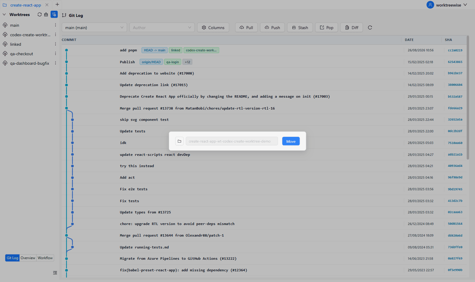 Move Worktree dialog
