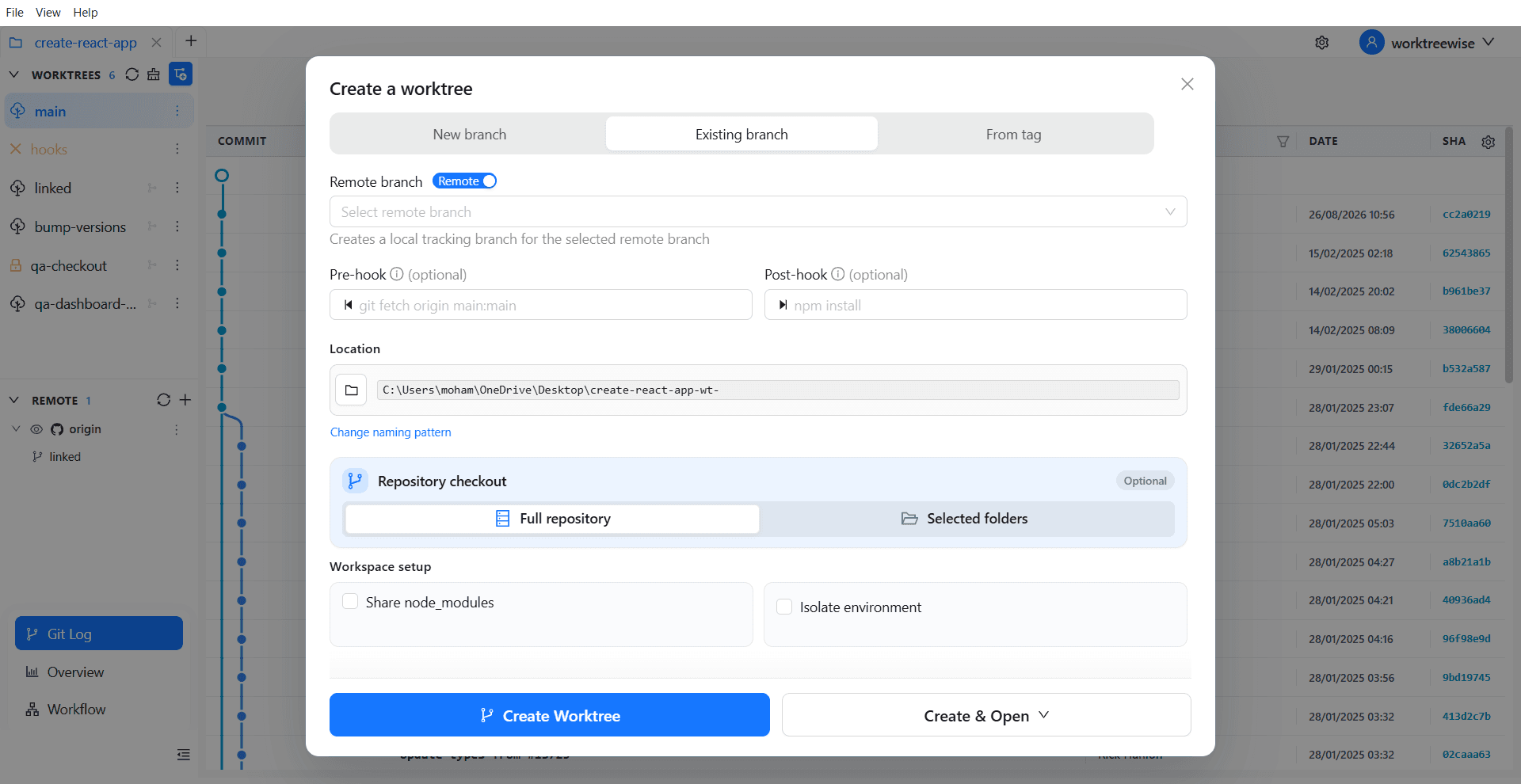 Create from a remote branch