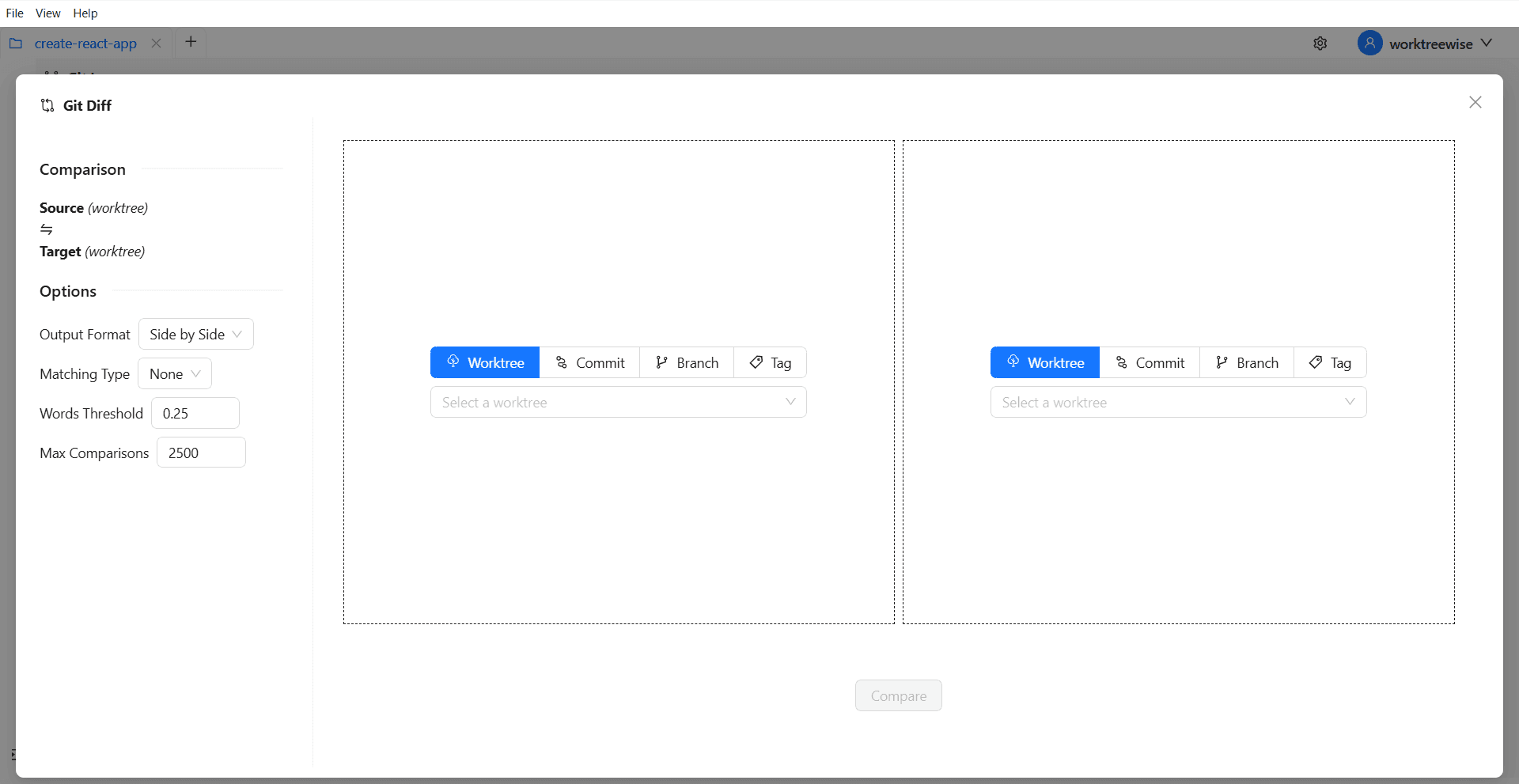 Git Diff comparison dialog