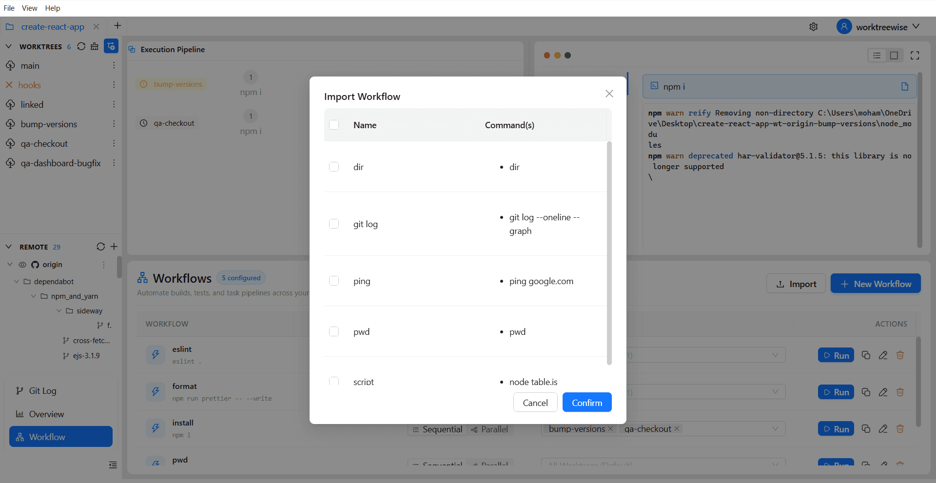 Import Workflow action