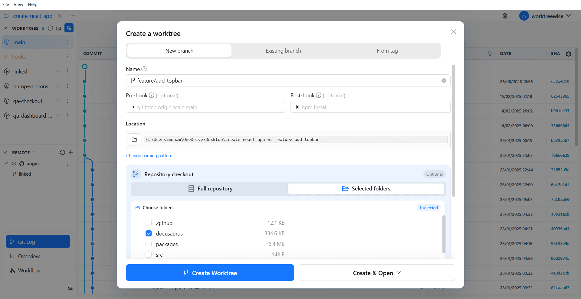 Sparse checkout with two folders selected